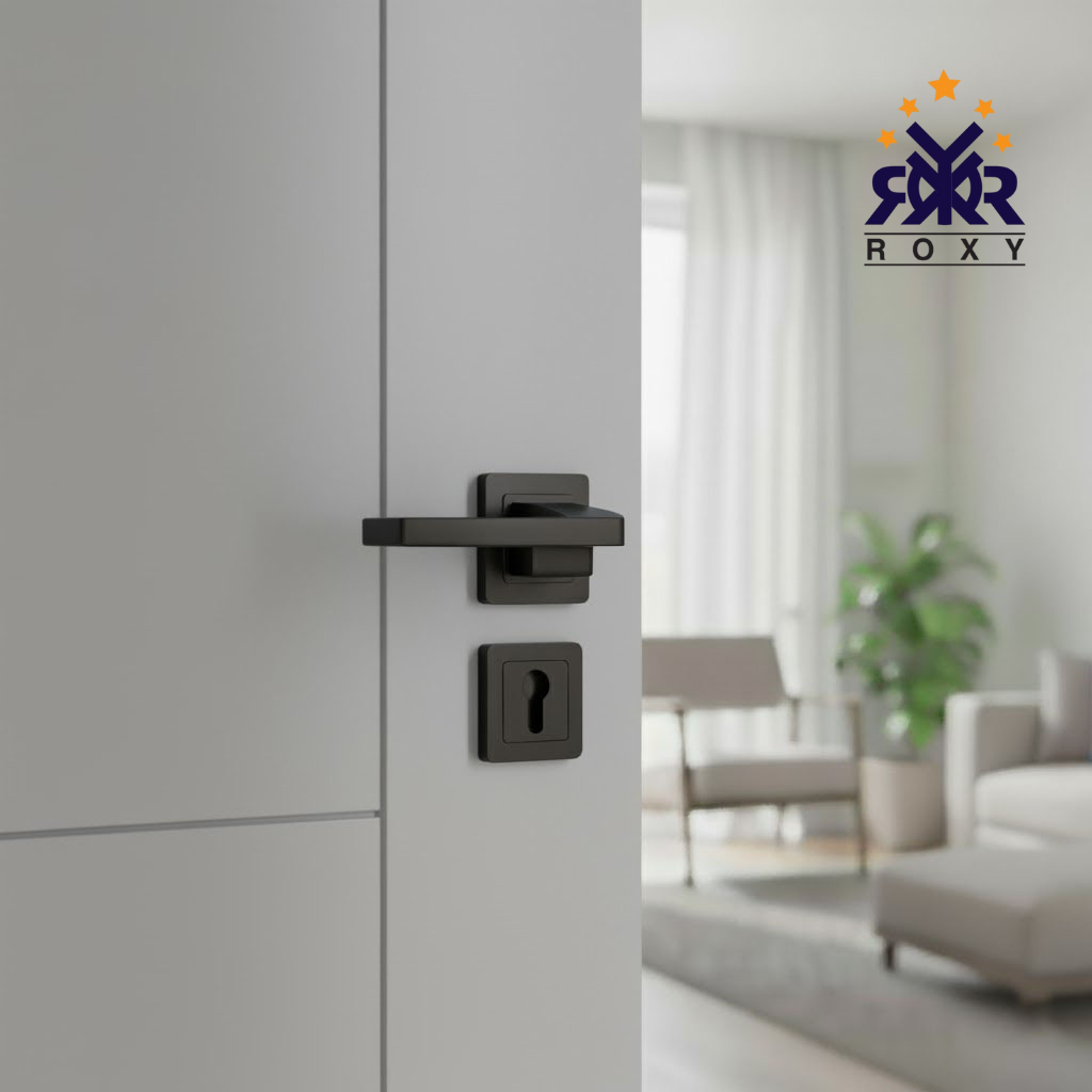 مقبض باب ROXY – تصميم هندسي بسيط باللون الأسود المطفأ