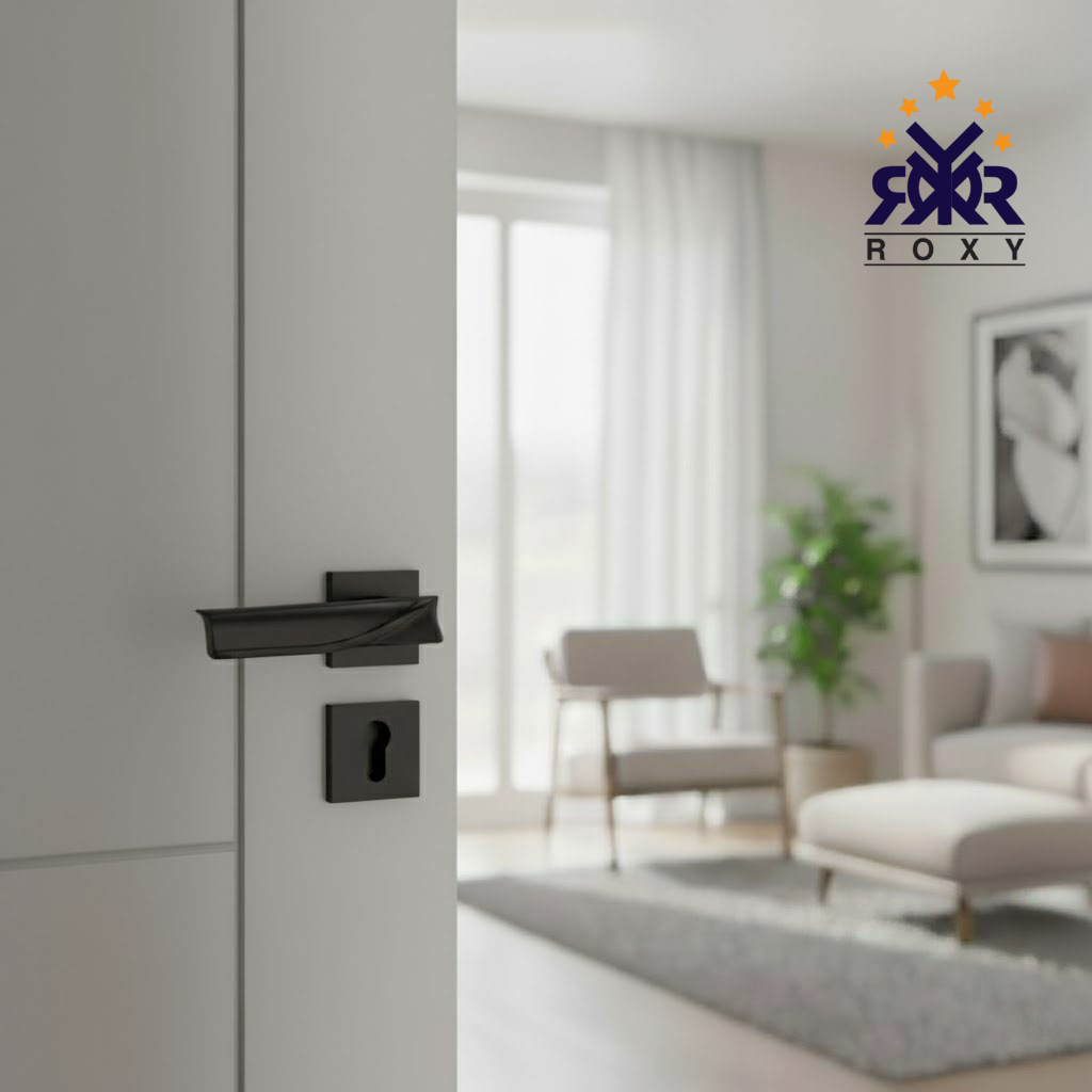 مسكة باب بلون الأسود مطفي بتصميم انسيابي عصري ذات الجودة العالية و السعر المناسب