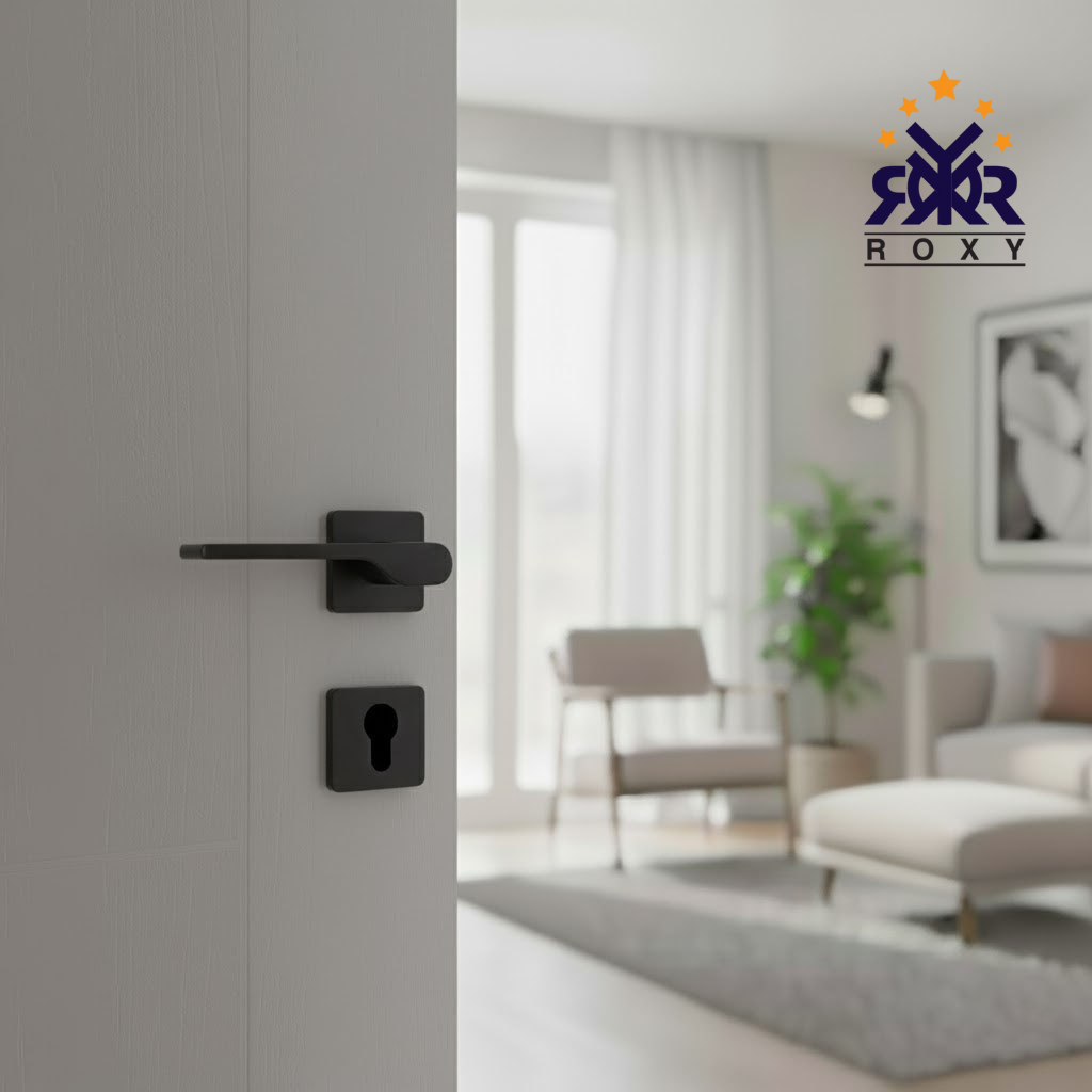 مقبض باب بلون أسود مطفي بتصميم منحني أنيق وجودة عالية