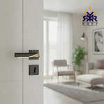 مقبض باب بلون الأسود وذهبي بتصميم فاخر منحني وجودة عالية