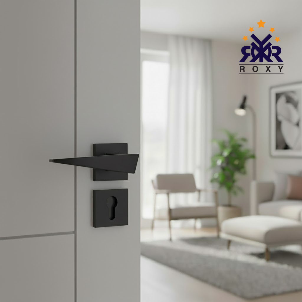 مقبض باب أسود مطفي بتصميم مائل جودة عالية وسعر مناسب