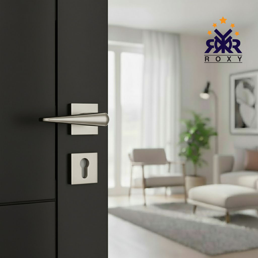 مسكة باب فاخر باللون الفضي المطفي ذات تصميم هندسي عصري