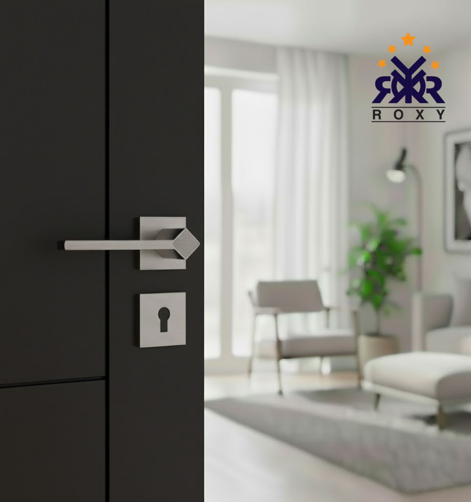 مقبض باب ROXY – تصميم أنيق باللون الفضي