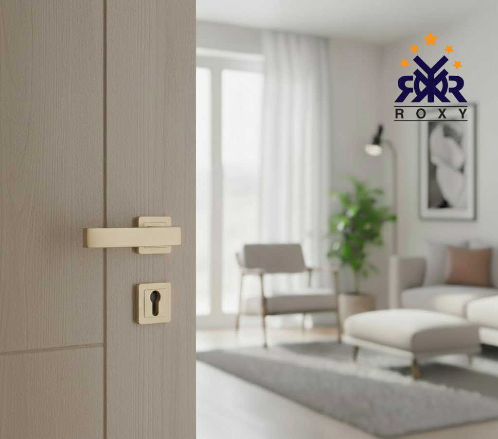 مسكة باب بلون الذهبي فاتح بتصميم مربع عصري وجودة عالية