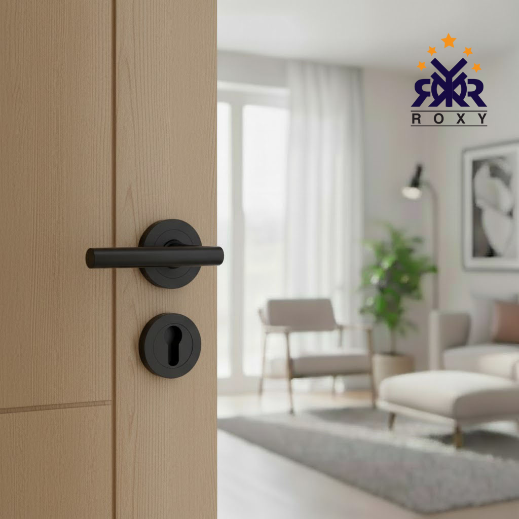 مقبض باب أسود مطفي بتصميم دائري بسيط بسعر منافس