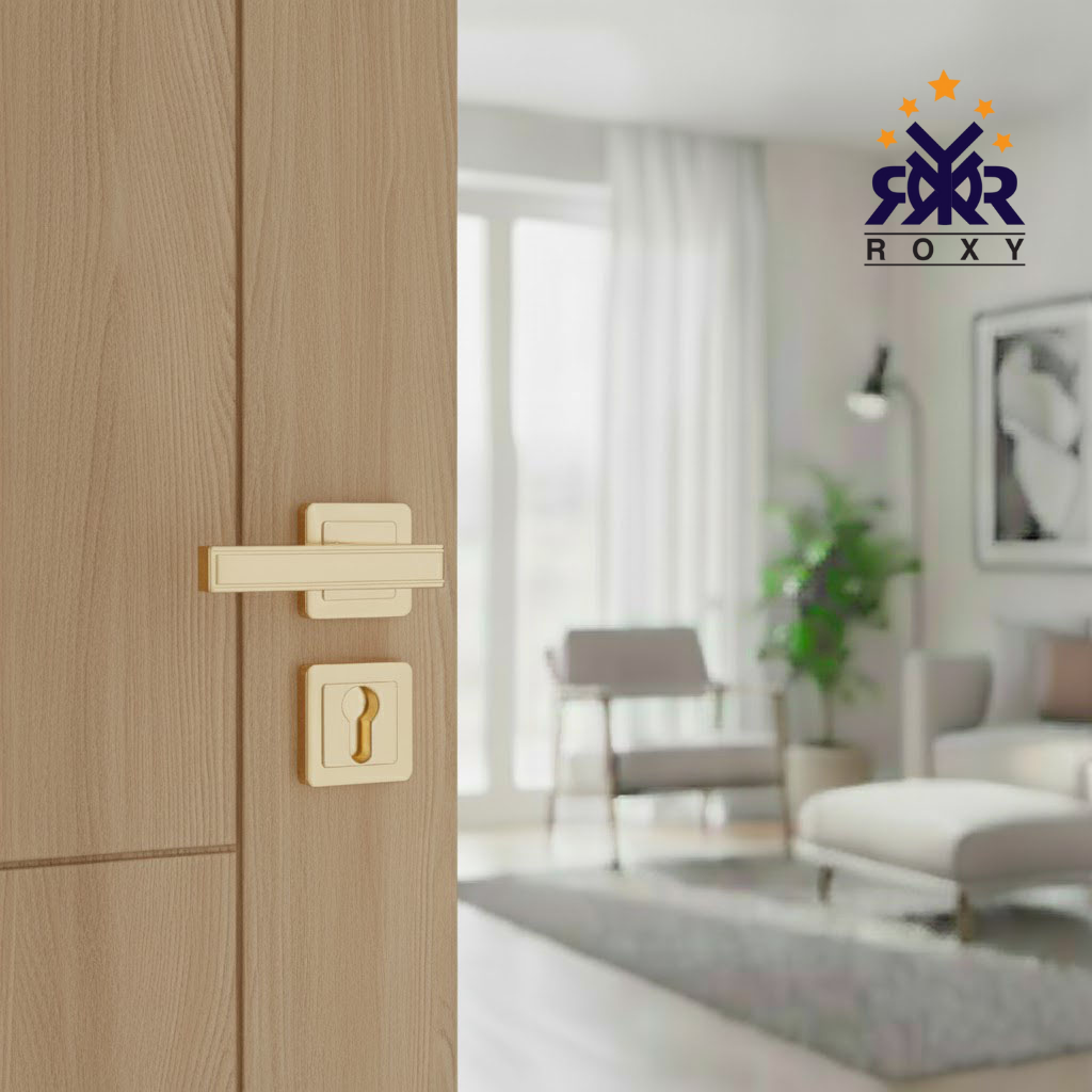 مقبض باب ذهبي مطفي بتصميم مستطيل عصري وجودة عالية