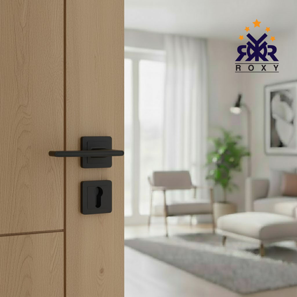 مقبض باب أسود مطفي بتصميم عصري مستطيل