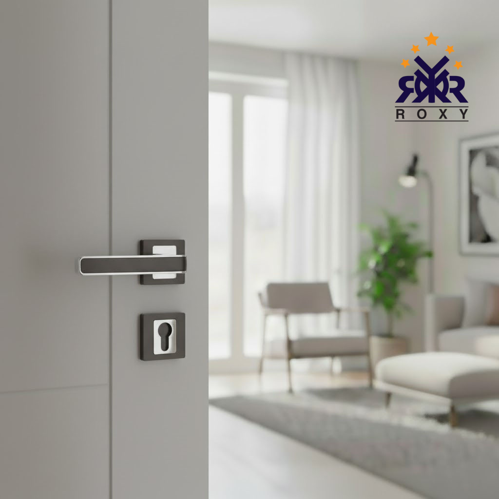 مقبض باب أسود بحواف فضية فاخرة