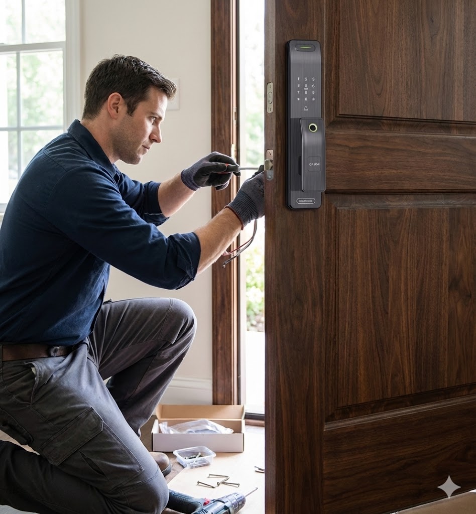 خدمة تركيب و برمجة قفل ذكي او مسكة ذكية لابواب الخشب الداخلية