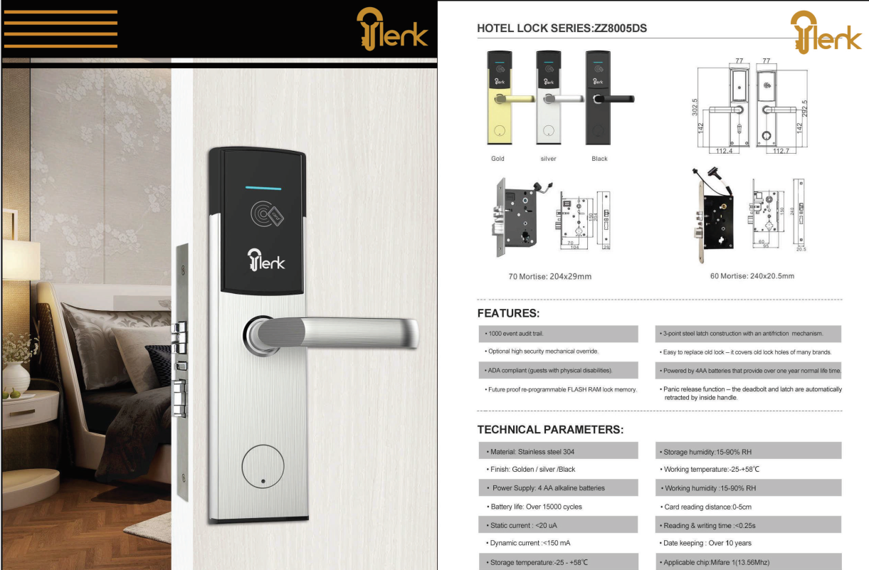 قفل فندقي ذكي – سلسلة DL.HM1.2440 من Slenk