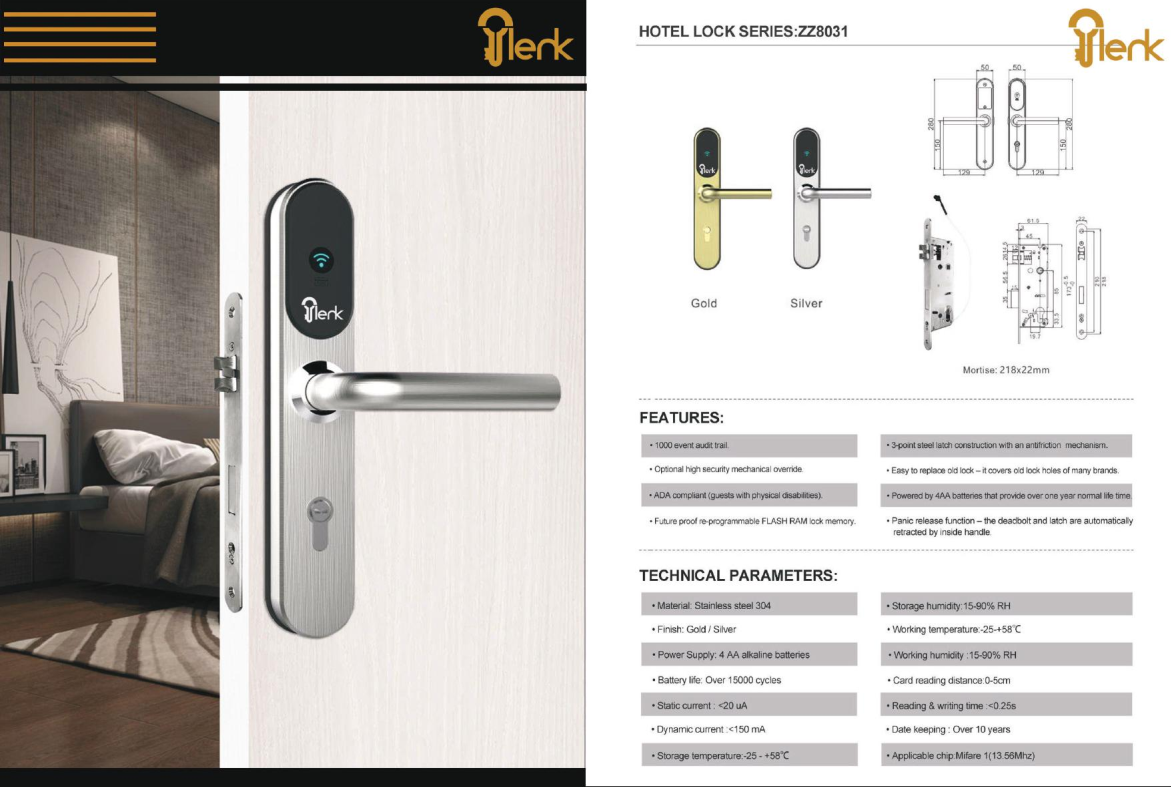 قفل فندقي ذكي Slenk ZZ8031 – أعلى مستوى من الأمان وإدارة الدخول